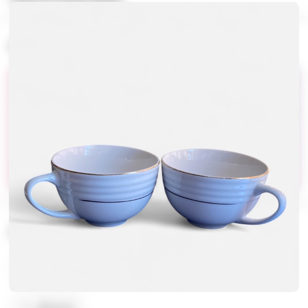 Cream color  Ceramic Coffee Mugs with Gold Rim - Set of 2